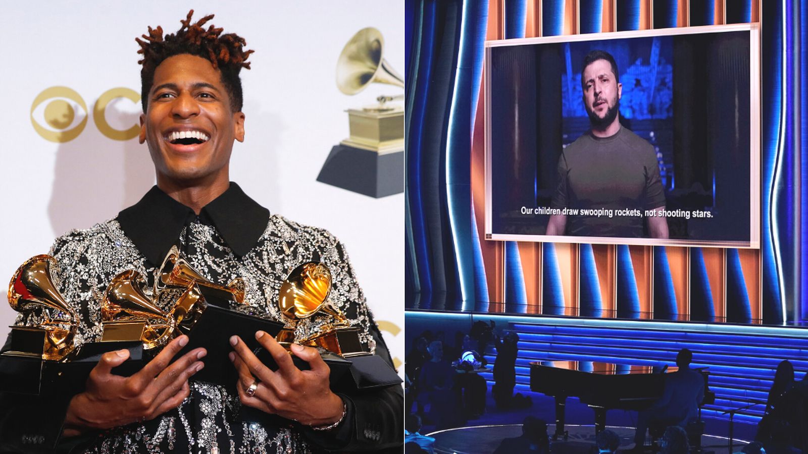 Veľkými víťazmi cien Grammy 2022 sa stali Jon Batiste a duo Silk Sonic. Priestor dostal aj Zelenskyj